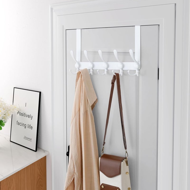 Dseap Over Door Hook 2.0 - Upgraded Version - Simple-Assembly, Strong, Heavy-Duty Stainless Steel 5-Tri-Hook Over The Door Hanger Rack, SimpleStrong Series, White - Image 2